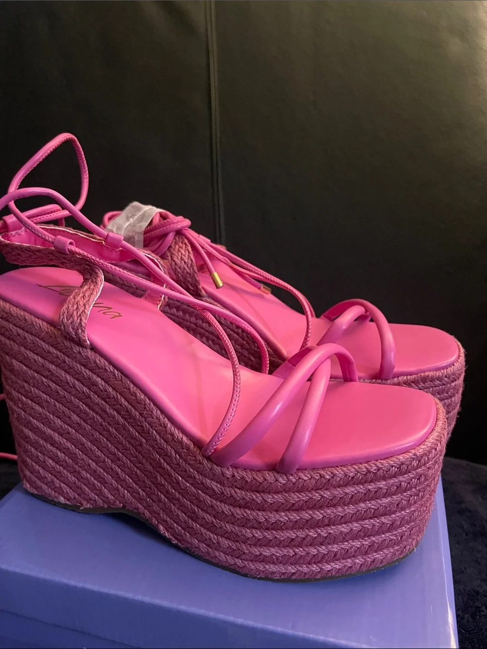 LILIBabes Women’s Pink Lace-Up Platform/Wedge Woven Wedge Sandals Sz 7 NWB